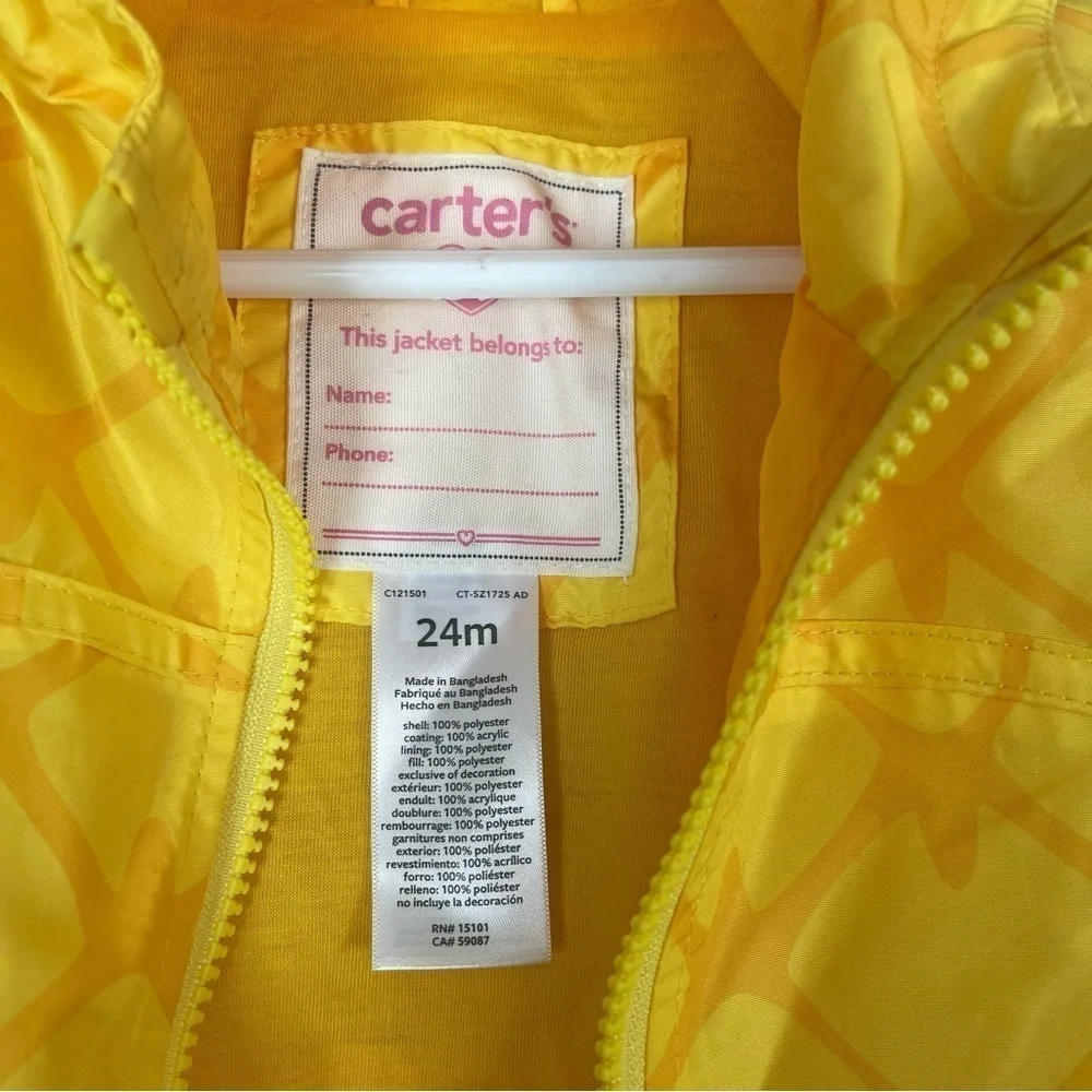 Carter’s Unisex Pineapple Rain Coat Jacket 24Months Outdoor Fall Waterproof